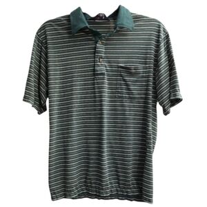Men's Striped Polo Shirt - Teal and White, Large